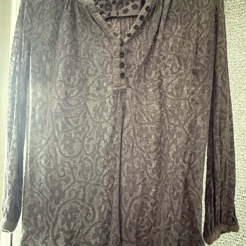 Lucky Brand Charcoal Patterned Blouse